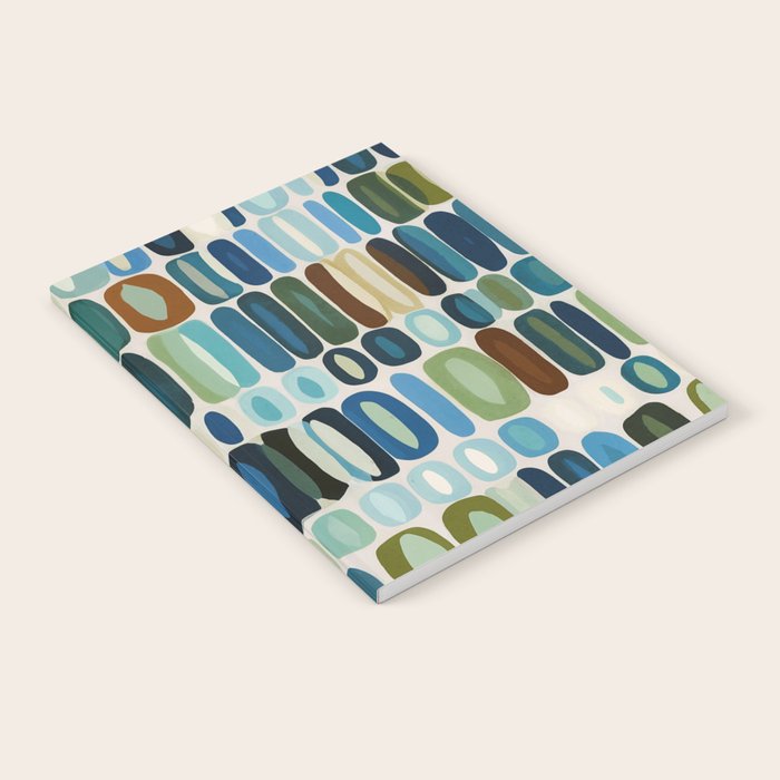 Mid Century Organic Pebble Pattern in Blue and Sage Notebook Gallery Image 2