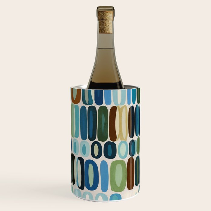 Mid Century Organic Pebble Pattern in Blue and Sage Wine Chiller Gallery Image 3