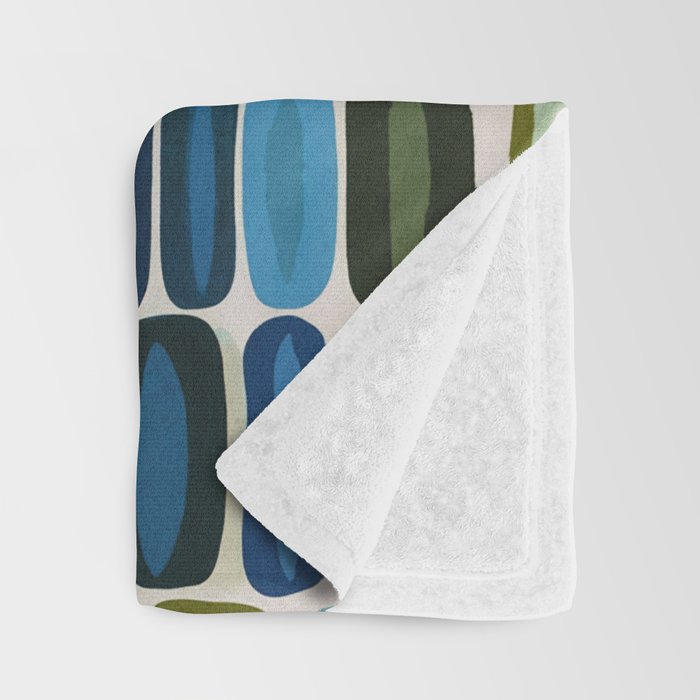 Mid Century Organic Pebble Pattern in Blue and Sage Throw Blanket Gallery Image 3