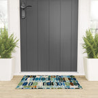 Mid Century Organic Pebble Pattern in Blue and Sage Welcome Mat Gallery Image 3