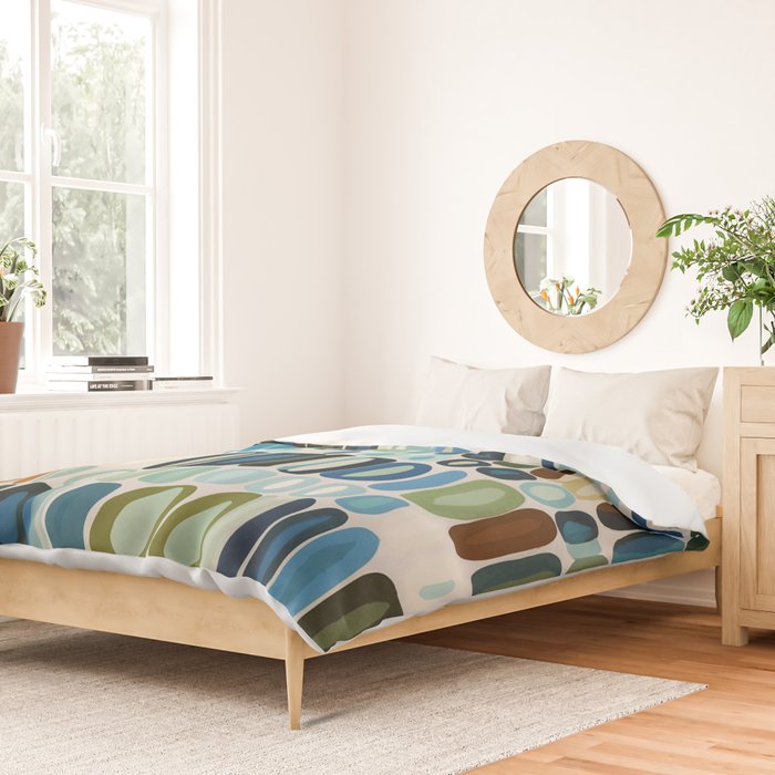 Mid Century Organic Pebble Pattern in Blue and Sage Duvet Cover Gallery Image 2