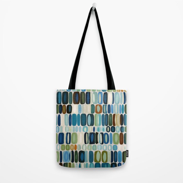 Mid Century Organic Pebble Pattern in Blue and Sage Tote Bag Gallery Image 2