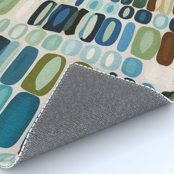 Mid Century Organic Pebble Pattern in Blue and Sage Rug Gallery Image 4