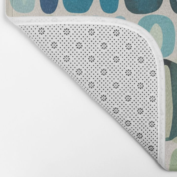 Mid Century Organic Pebble Pattern in Blue and Sage Bath Mat Gallery Image 2
