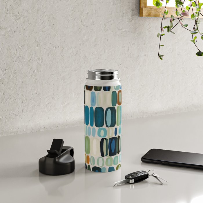 Mid Century Organic Pebble Pattern in Blue and Sage Water Bottle Gallery Image 4