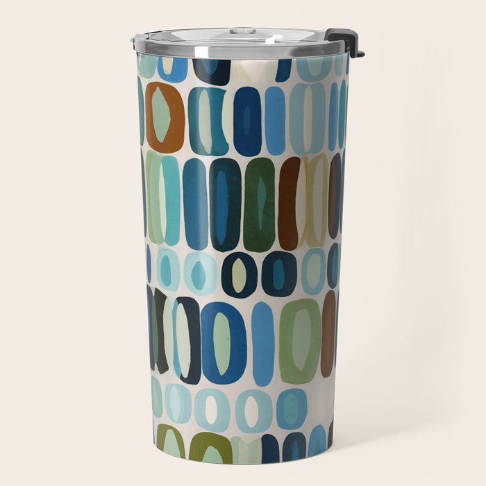 Mid Century Organic Pebble Pattern in Blue and Sage Travel Mug Gallery Image 2