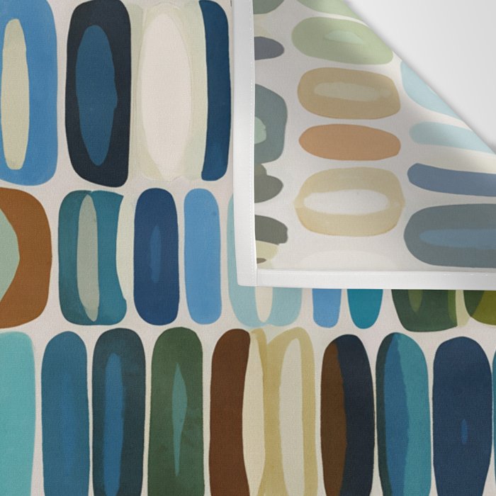 Mid Century Organic Pebble Pattern in Blue and Sage Wall Tapestry Gallery Image 3