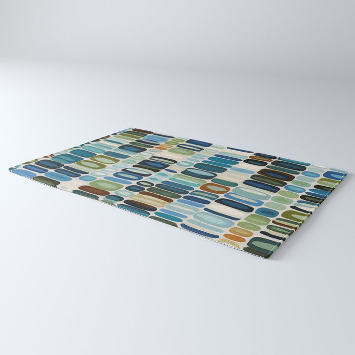 Mid Century Organic Pebble Pattern in Blue and Sage Rug Gallery Image 3