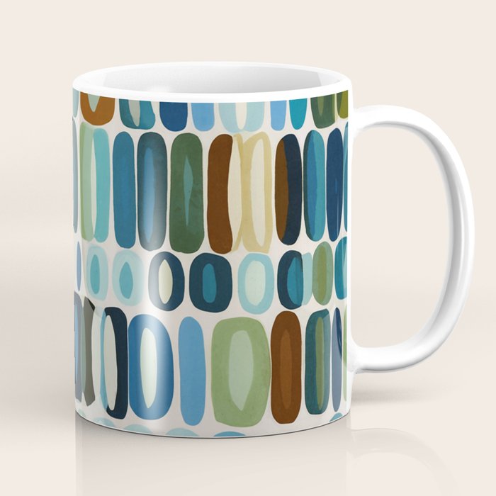 Mid Century Organic Pebble Pattern in Blue and Sage Coffee Mug Gallery Image 1