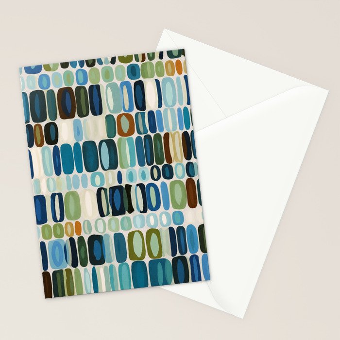 Mid Century Organic Pebble Pattern in Blue and Sage Stationery Card Gallery Image 2
