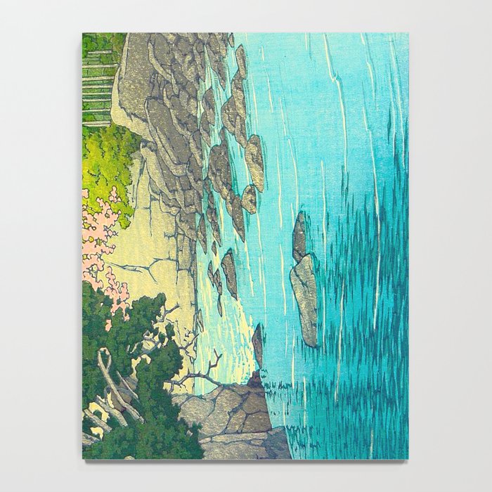 Vintage Japanese Woodblock Print Beautiful Water Creek Grey Rocks Green Trees Notebook Gallery Image 4