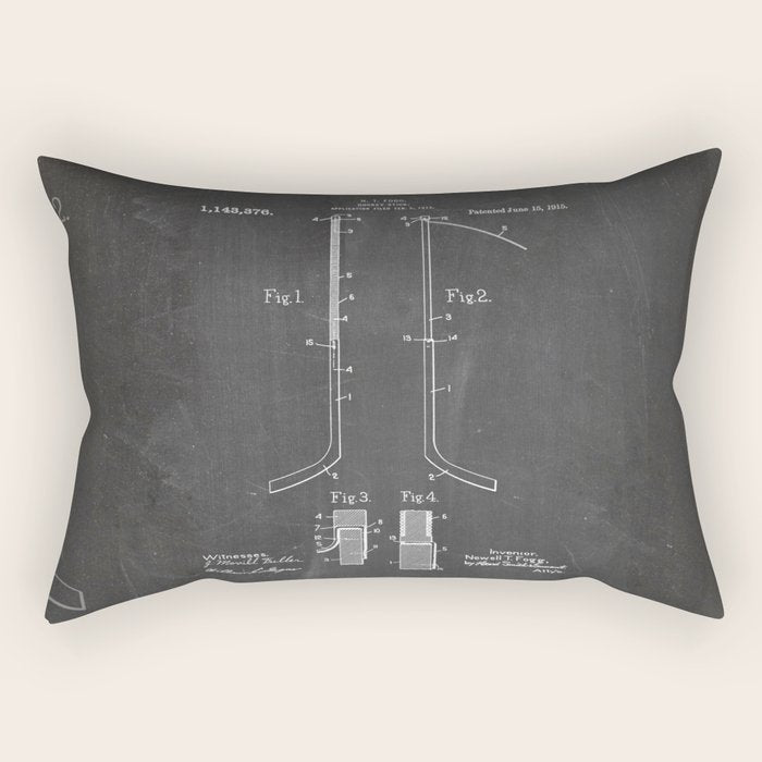 Ice Hockey Stick Patent - Ice Hockey Art - Black Chalkboard Rectangular Pillow Gallery Image 1