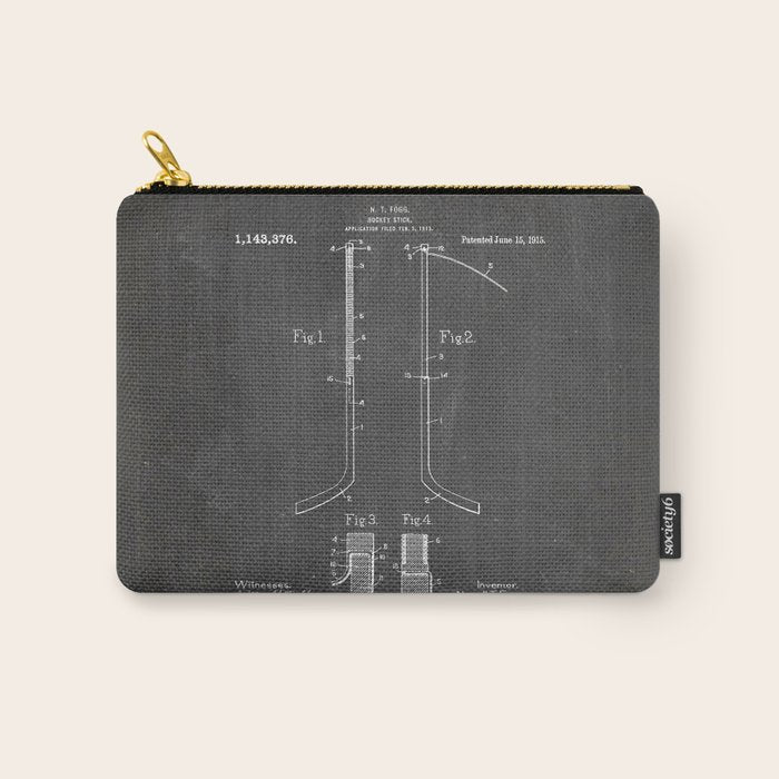 Ice Hockey Stick Patent - Ice Hockey Art - Black Chalkboard Carry All Pouch Gallery Image 1