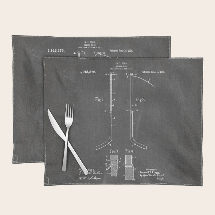 Ice Hockey Stick Patent - Ice Hockey Art - Black Chalkboard Placemat Gallery Image 1