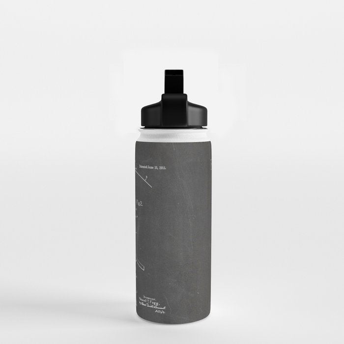 Ice Hockey Stick Patent - Ice Hockey Art - Black Chalkboard Water Bottle Gallery Image 2
