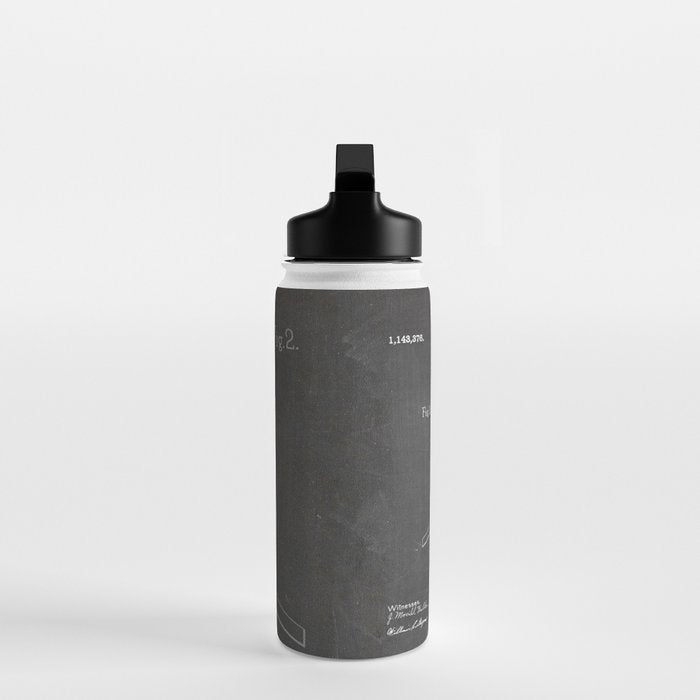 Ice Hockey Stick Patent - Ice Hockey Art - Black Chalkboard Water Bottle Gallery Image 3