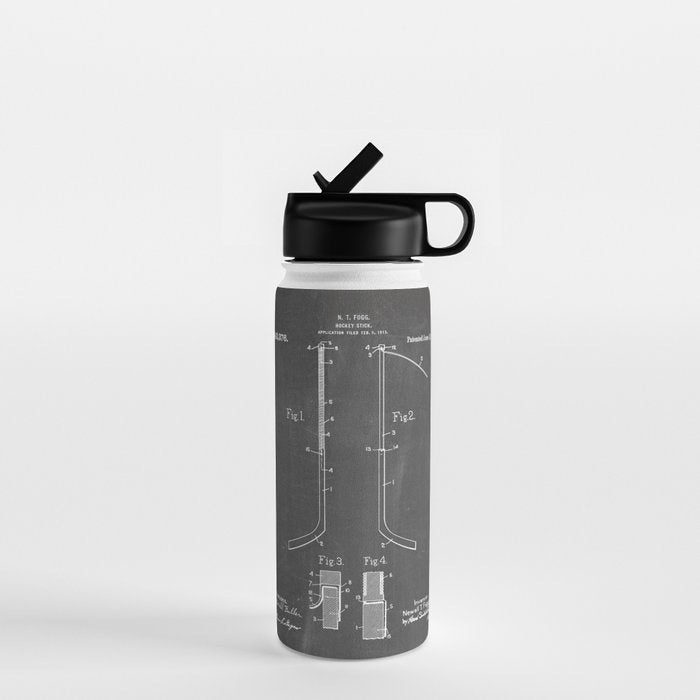 Ice Hockey Stick Patent - Ice Hockey Art - Black Chalkboard Water Bottle Gallery Image 1