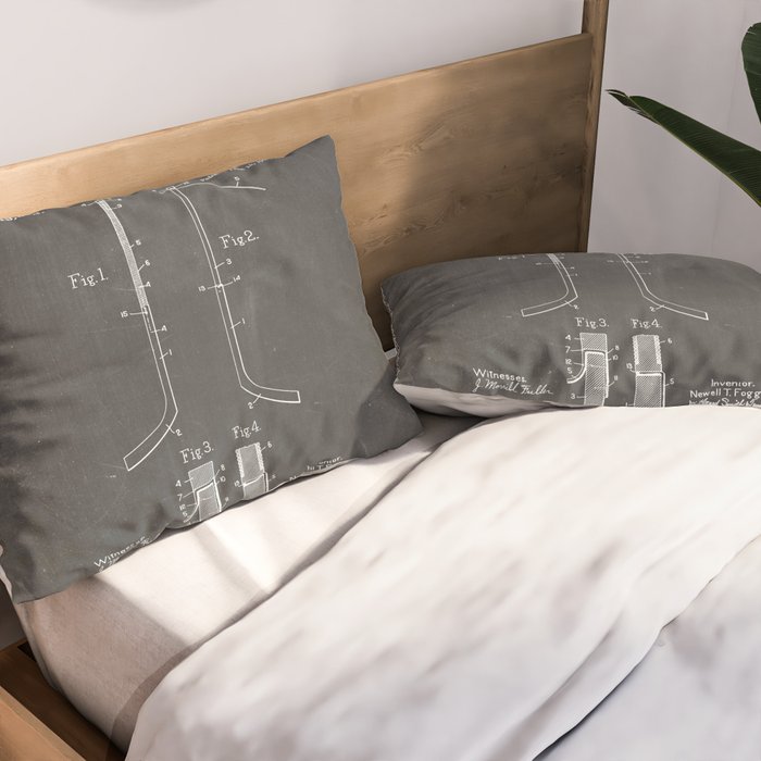 Ice Hockey Stick Patent - Ice Hockey Art - Black Chalkboard Pillow Sham Gallery Image 2