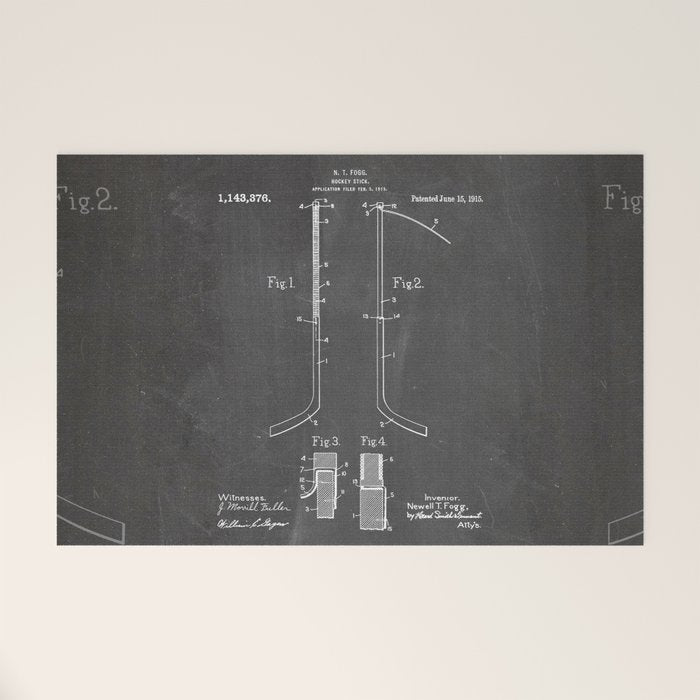 Ice Hockey Stick Patent - Ice Hockey Art - Black Chalkboard Welcome Mat Gallery Image 1