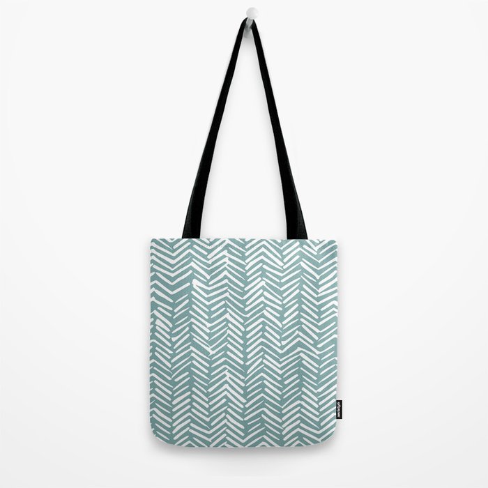 Herringbone, Teal, Boho Art Tote Bag Gallery Image 2
