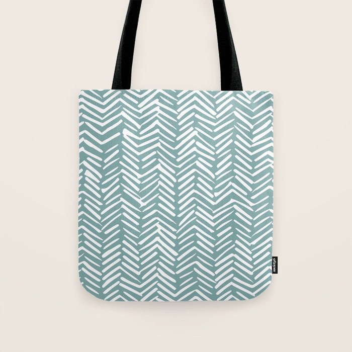 Herringbone, Teal, Boho Art Tote Bag Gallery Image 1