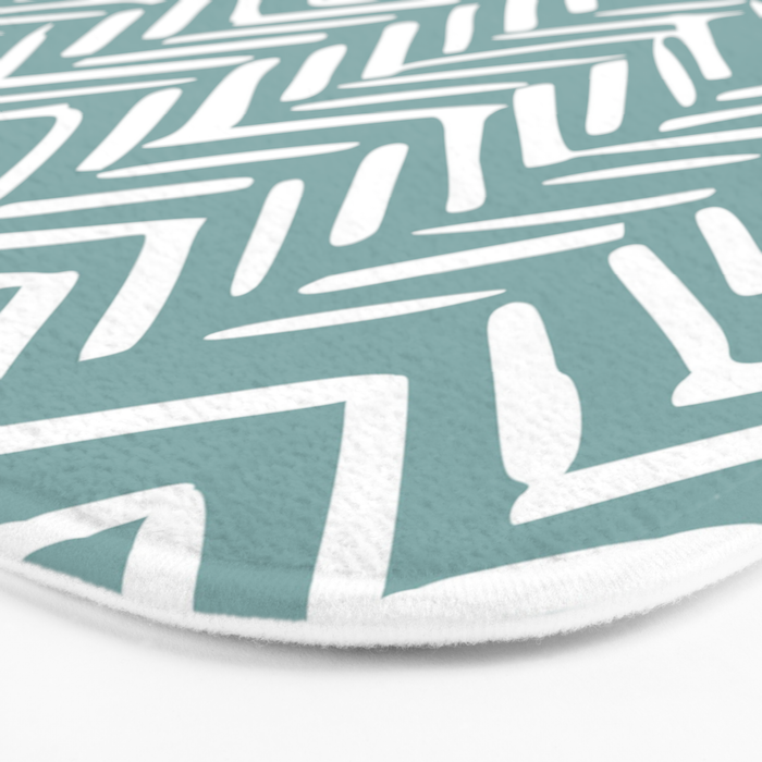 Herringbone, Teal, Boho Art Bath Mat Gallery Image 3