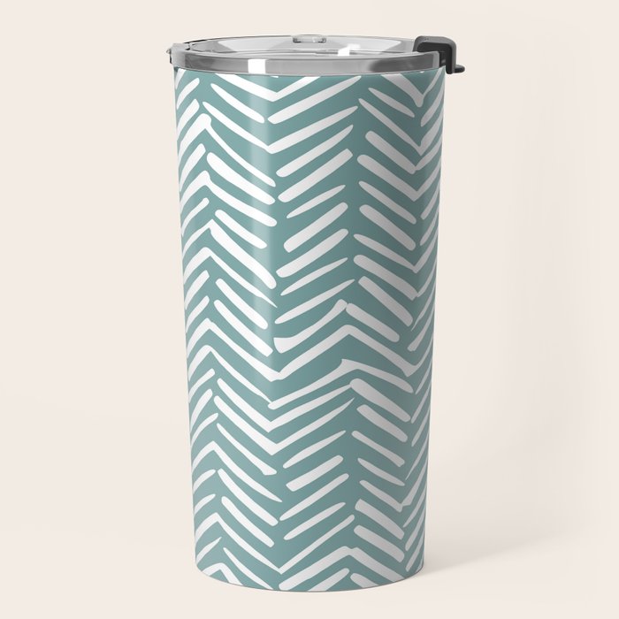Herringbone, Teal, Boho Art Travel Mug Gallery Image 2