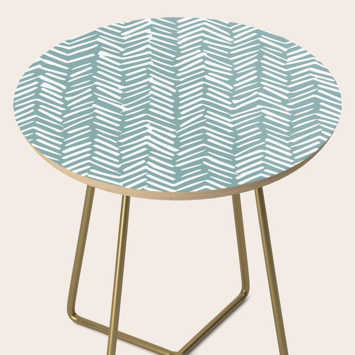 Herringbone, Teal, Boho Art Side Table Gallery Image 2