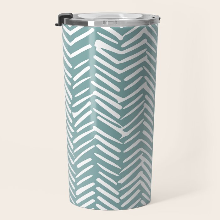 Herringbone, Teal, Boho Art Travel Mug Gallery Image 3