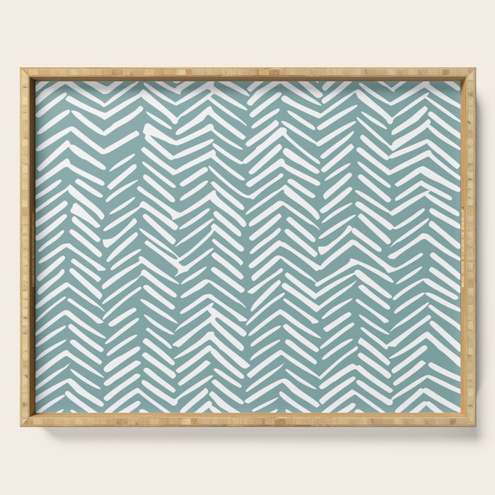 Herringbone, Teal, Boho Art Serving Tray Gallery Image 1