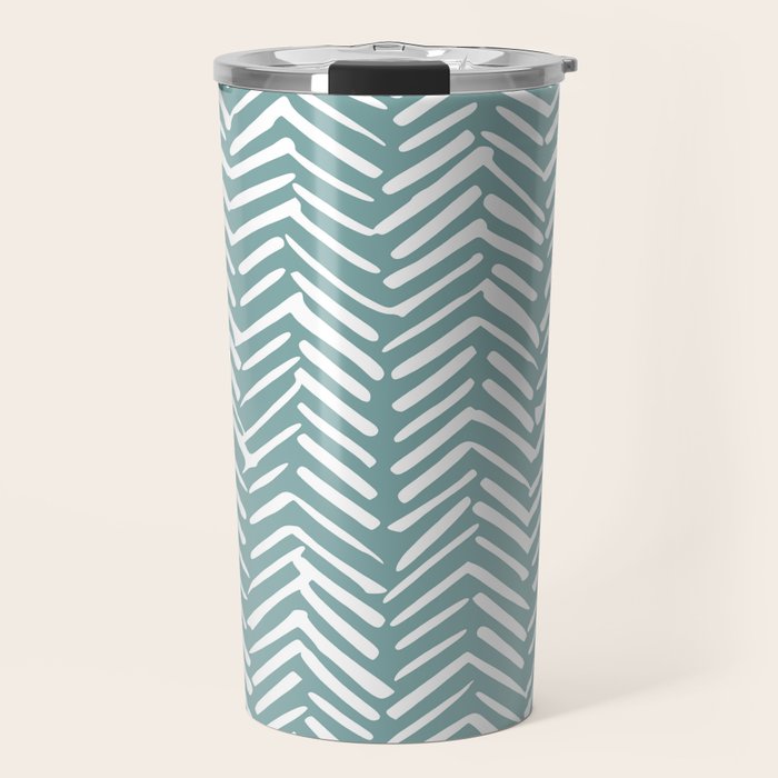 Herringbone, Teal, Boho Art Travel Mug Gallery Image 1
