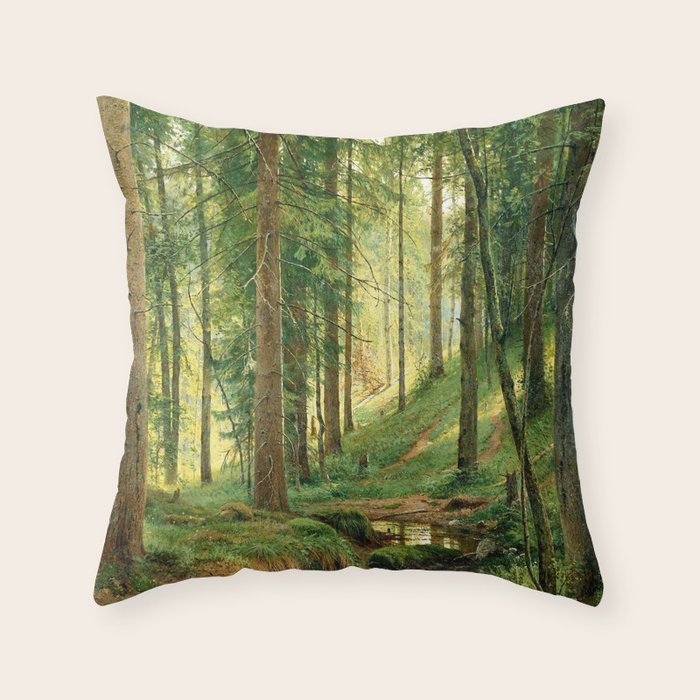 Ivan Shishkin "Stream in the Forest (On the Hillside)" Throw Pillow Gallery Image 1