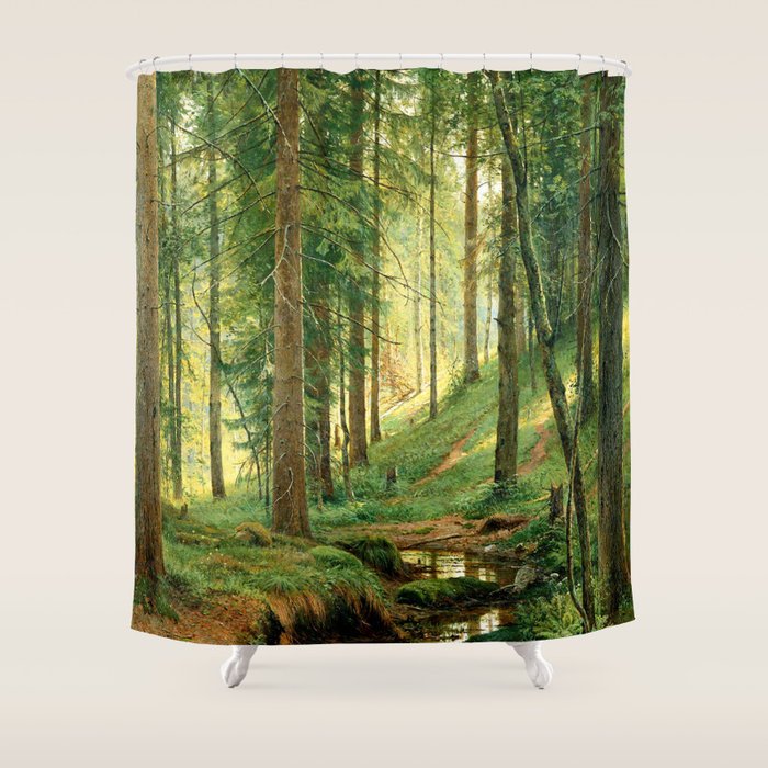 Ivan Shishkin "Stream in the Forest (On the Hillside)" Shower Curtain Gallery Image 1