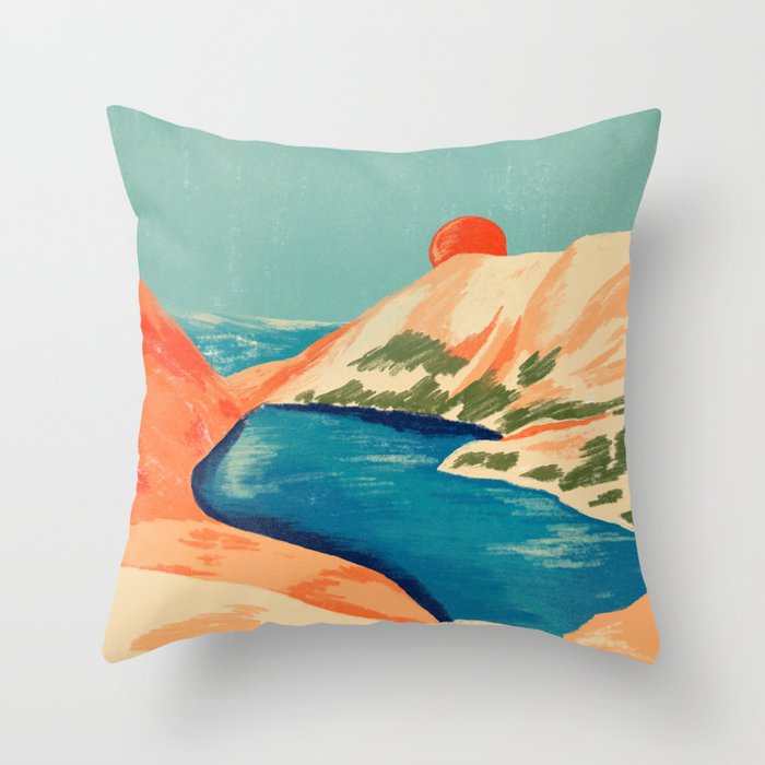 Serene River Flowing Through Majestic Mountains Throw Pillow Gallery Image 6