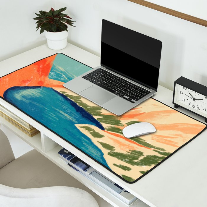 Serene River Flowing Through Majestic Mountains Desk Mat Gallery Image 2