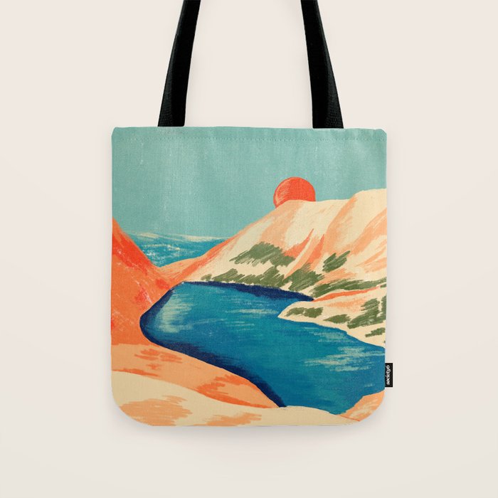 Serene River Flowing Through Majestic Mountains Tote Bag Gallery Image 1
