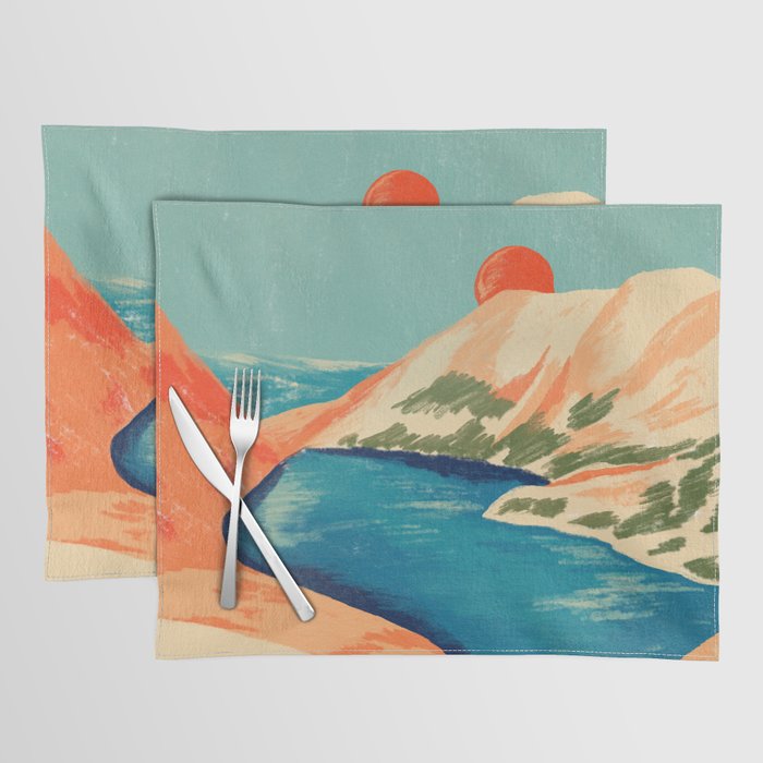 Serene River Flowing Through Majestic Mountains Placemat Gallery Image 1