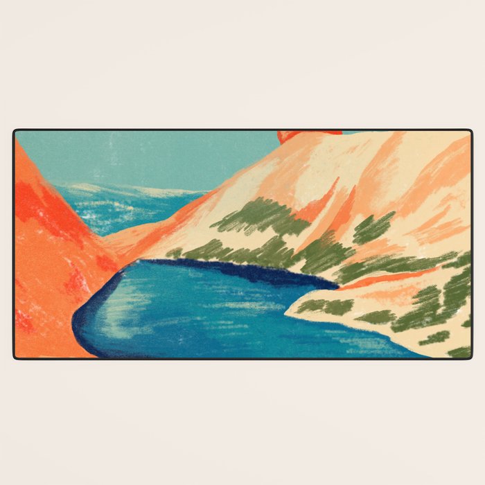 Serene River Flowing Through Majestic Mountains Desk Mat Gallery Image 3