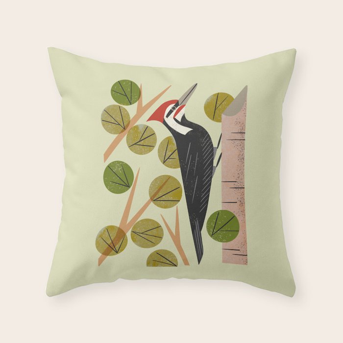 Woodpecker In Aspen Tree Throw Pillow Gallery Image 6
