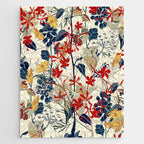 Wildflowers, Floral Prints, Red, Navy, Yellow Jigsaw Puzzle Gallery Image 1