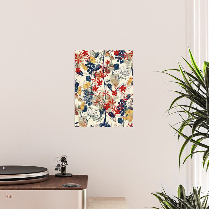 Wildflowers, Floral Prints, Red, Navy, Yellow Poster Gallery Image 2