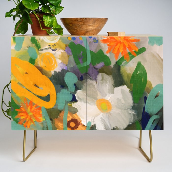 floral spring abstract painting Credenza Gallery Image 1