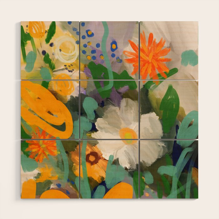 floral spring abstract painting Wood Wall Art Gallery Image 1