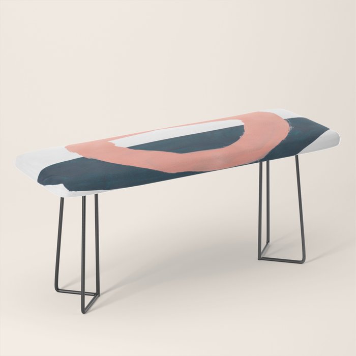 Mid Century Modern Abstract Minimalist Shapes Teal Blue Salmon Pink Bench Gallery Image 1
