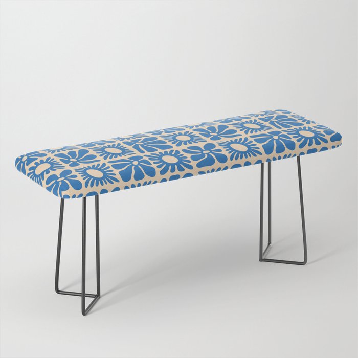 Abstract blue retro flower art pattern Bench Gallery Image 1