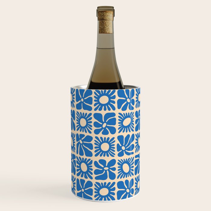 Abstract blue retro flower art pattern Wine Chiller Gallery Image 1