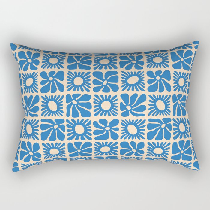 Abstract blue retro flower art pattern Rectangular Pillow Gallery Image 1