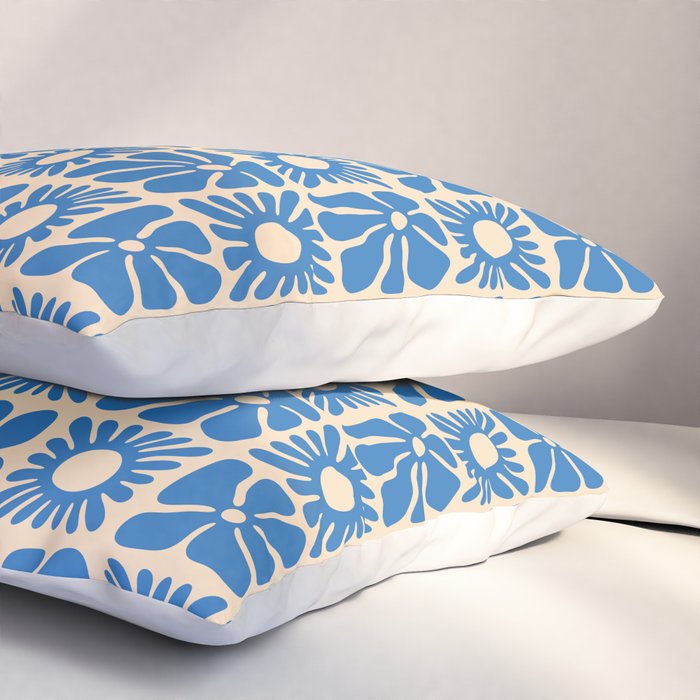 Abstract blue retro flower art pattern Pillow Sham Gallery Image 3