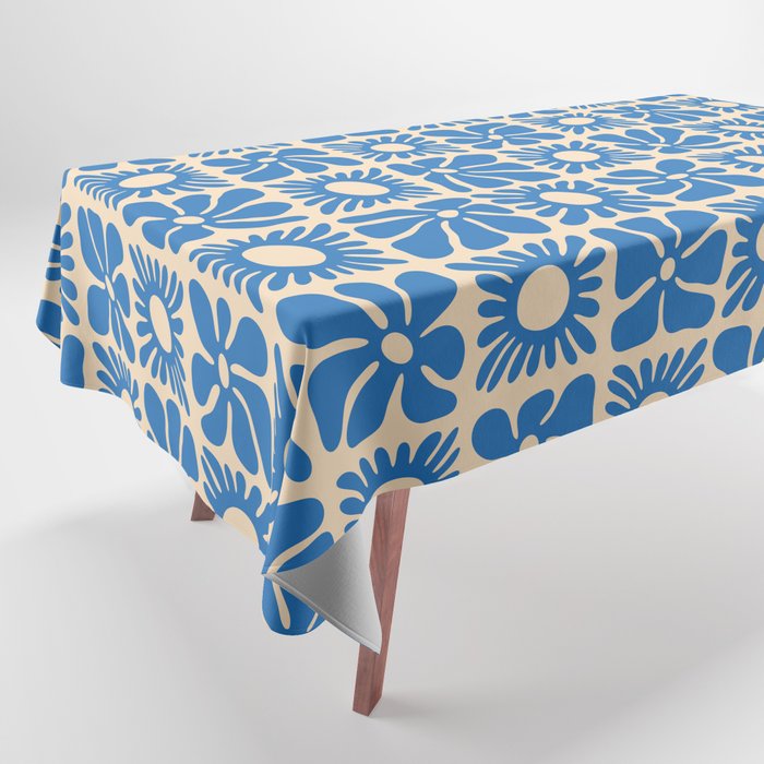 Abstract blue retro flower art pattern Tablecloth Gallery Image 1