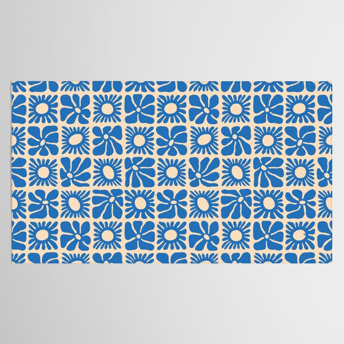 Abstract blue retro flower art pattern Tablecloth Gallery Image 2
